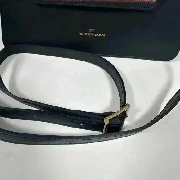 New ROBERTA ROSSI Genuine Leather Flap Satchel/Crossbody Bag Black Made In Italy - Picture 2 of 16
